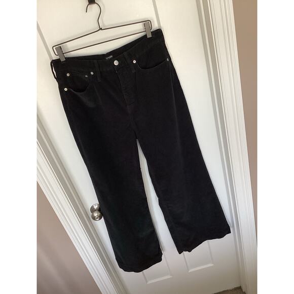 J. Crew Women's Flat Front Stretch Pockets Corduroy Wide Leg Pants Black Size 30 - Picture 5 of 10
